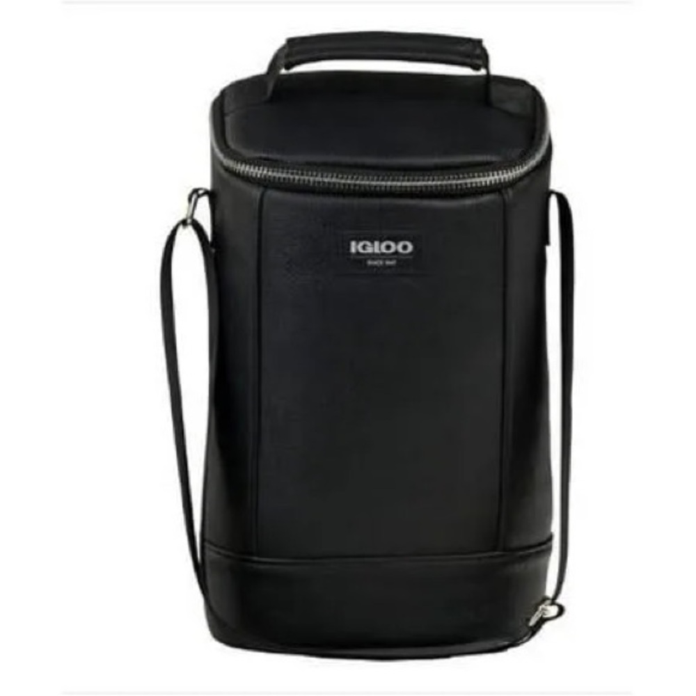 Igloo Black Faux Leather Insulated wine bottle tote!